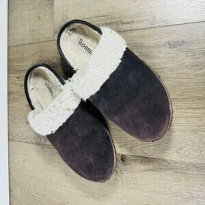 Sorel Dark Brown Women's Fur Lined Slip on Slippers - Size 8